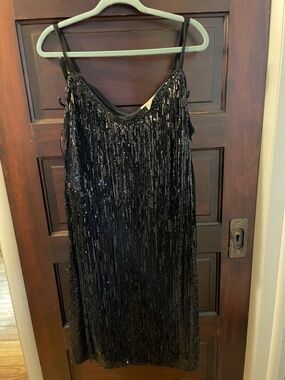 Torrid Black Sequin Fringe Slip Midi Dress. 1920s flapper look